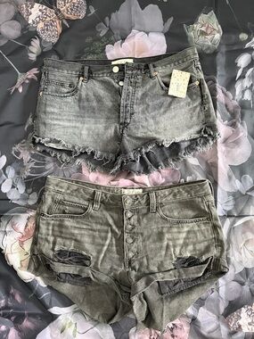 2 pairs We The Free Frayed Gray Women's Denim Shorts - Casual Distressed Style